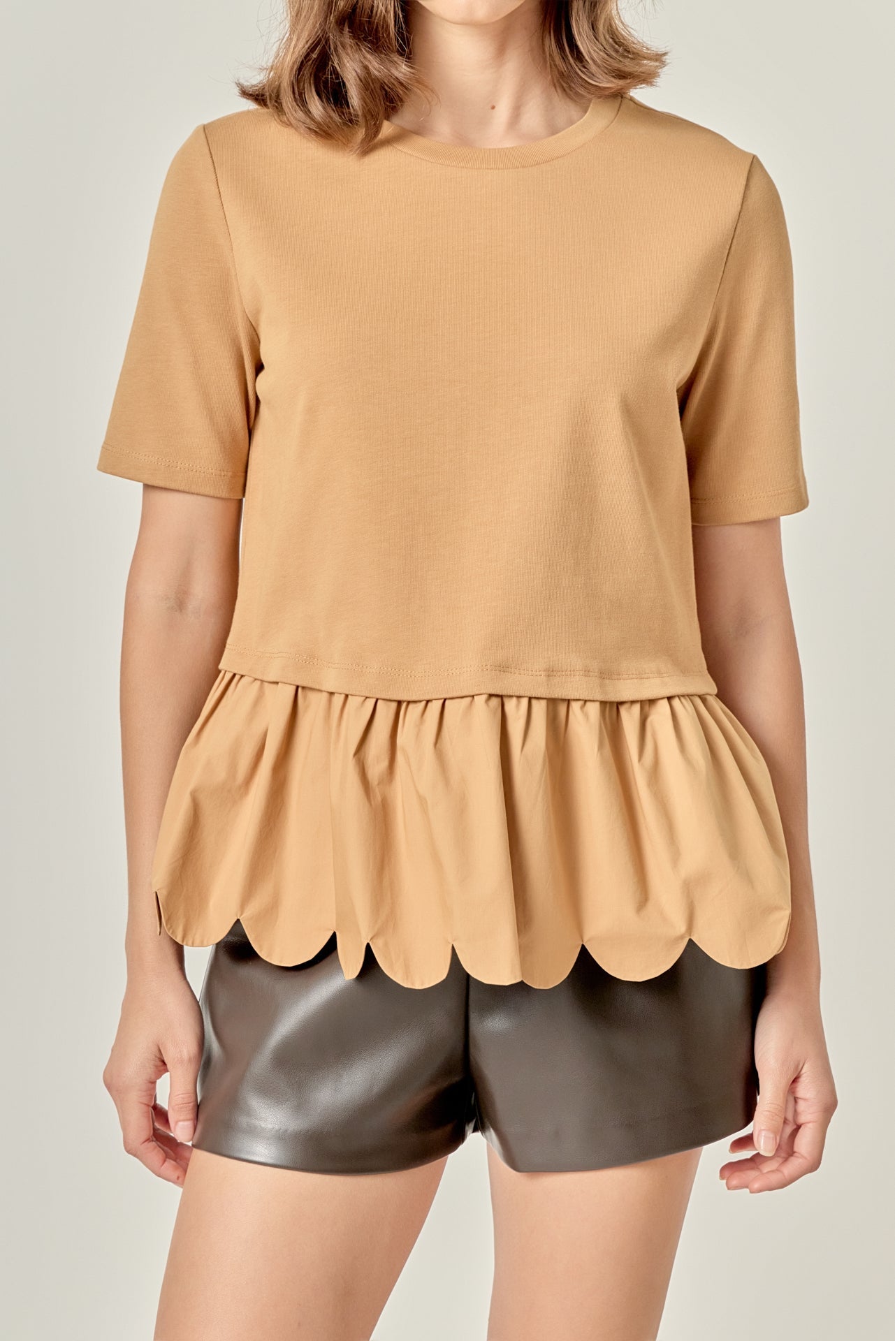 ENGLISH FACTORY - Mixed Media Scallop Detail T-shirt - T-SHIRTS available at Objectrare