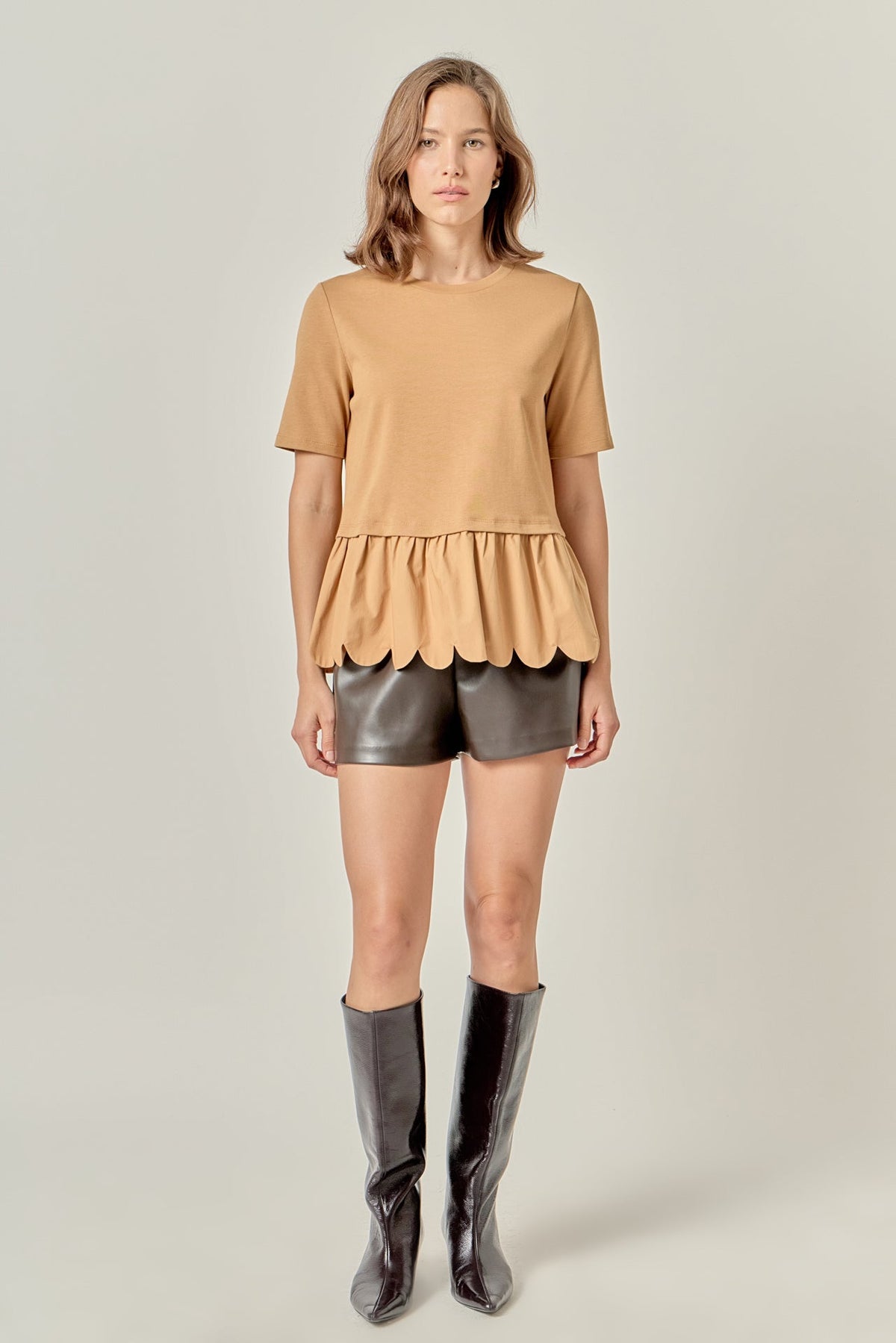 Mixed Media Scallop Detail T-shirt