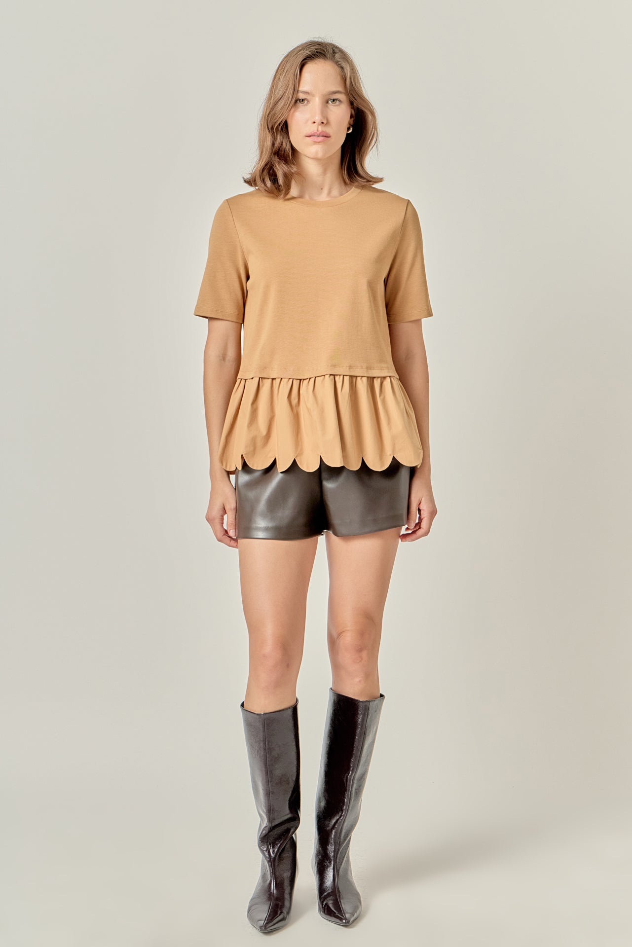 ENGLISH FACTORY - Mixed Media Scallop Detail T-shirt - T-SHIRTS available at Objectrare