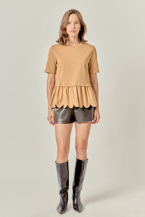 ENGLISH FACTORY - Mixed Media Scallop Detail T-shirt - T-SHIRTS available at Objectrare