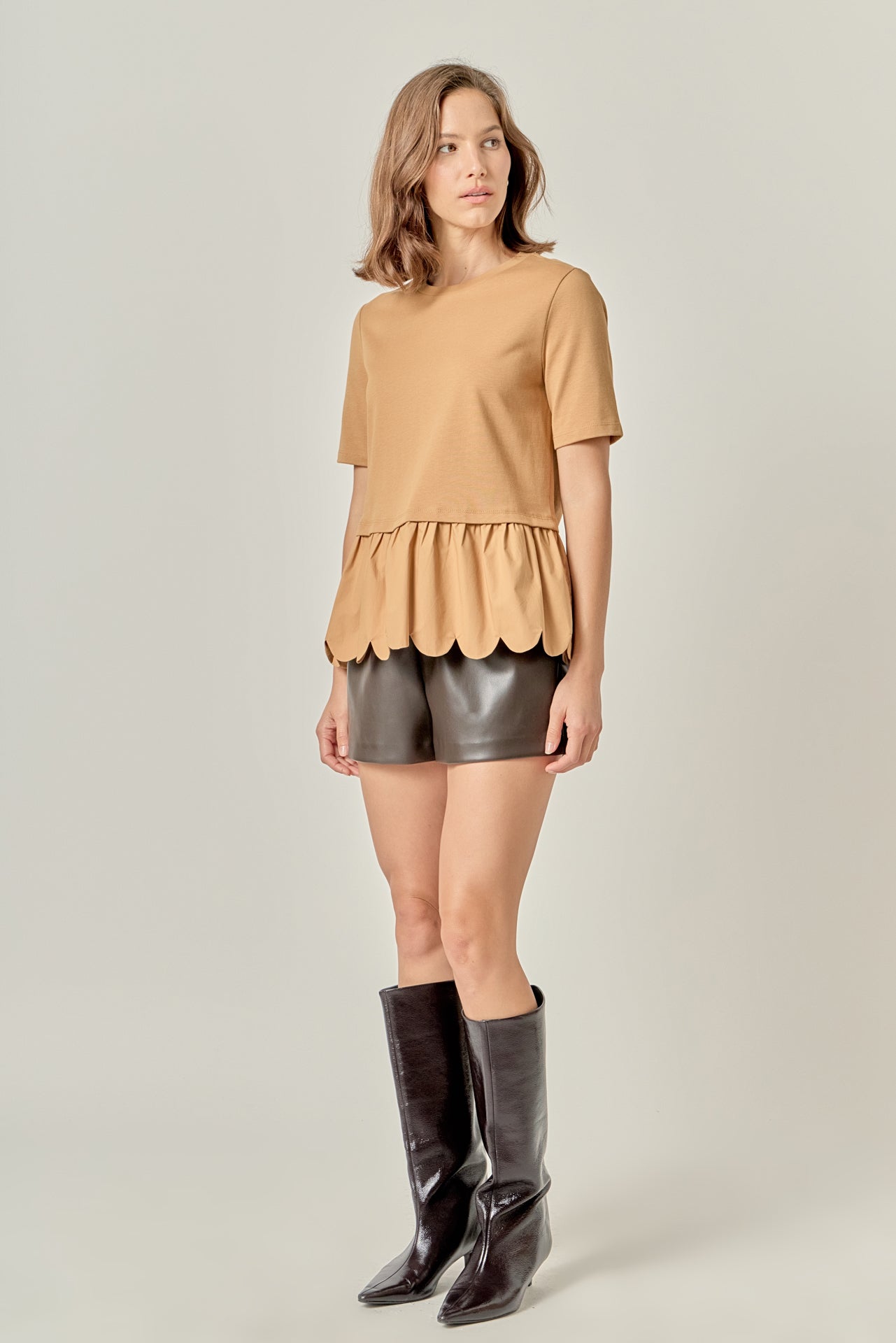 ENGLISH FACTORY - Mixed Media Scallop Detail T-shirt - T-SHIRTS available at Objectrare
