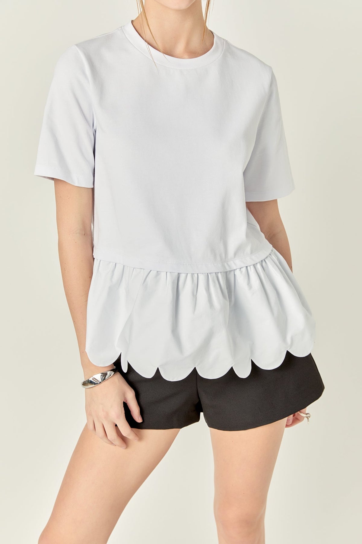 ENGLISH FACTORY - Mixed Media Scallop Detail T-shirt - T-SHIRTS available at Objectrare