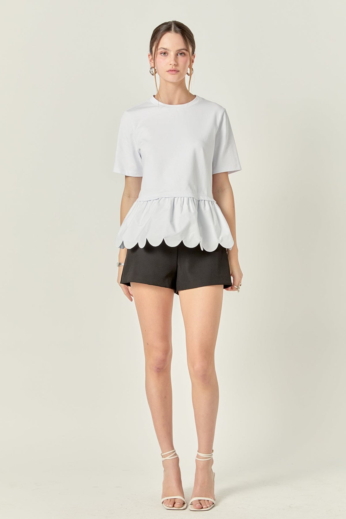 ENGLISH FACTORY - Mixed Media Scallop Detail T-shirt - T-SHIRTS available at Objectrare