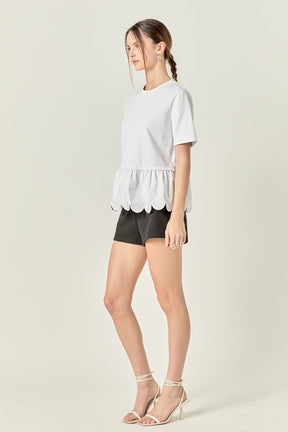 ENGLISH FACTORY - Mixed Media Scallop Detail T-shirt - T-SHIRTS available at Objectrare