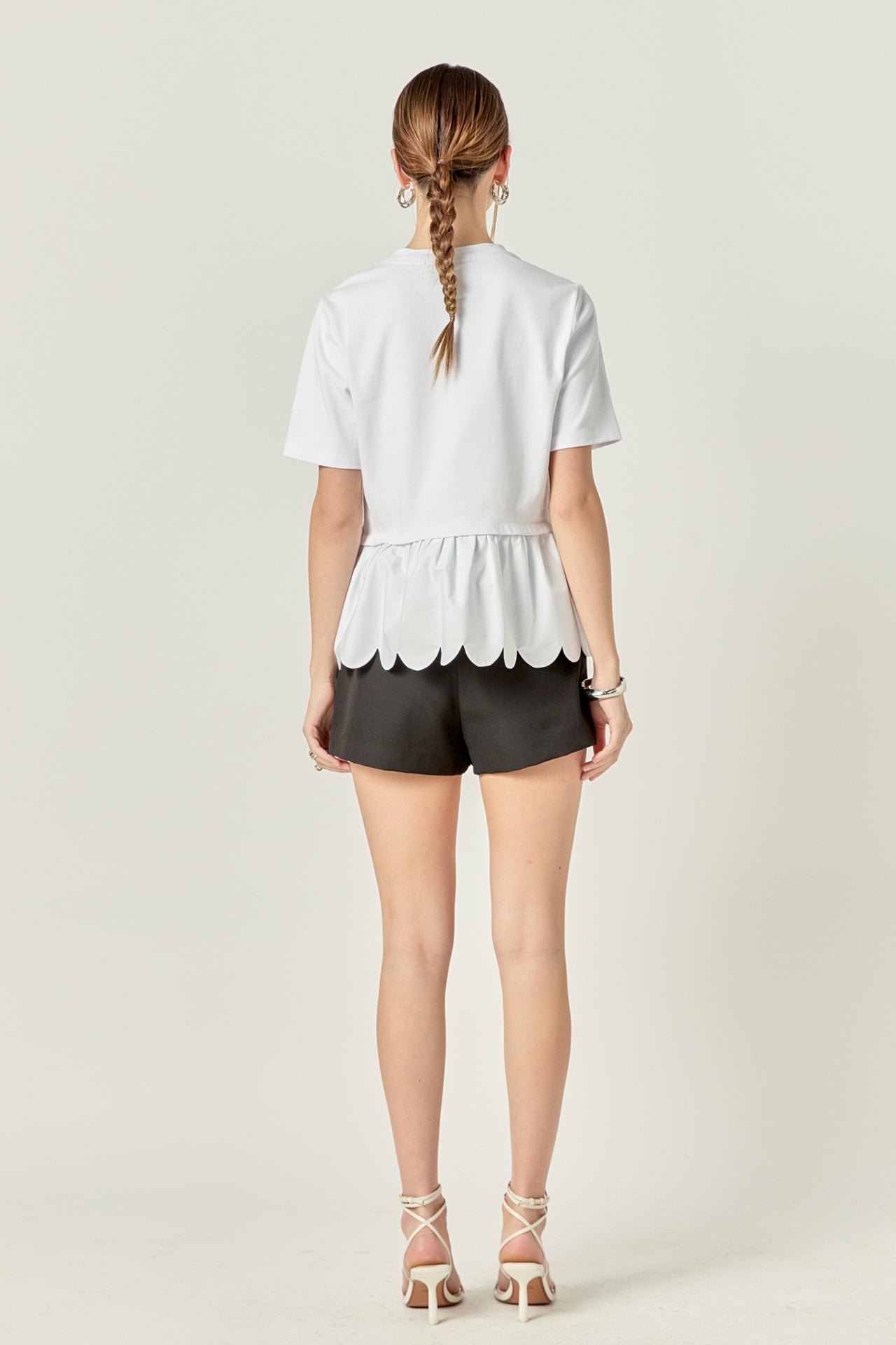 ENGLISH FACTORY - Mixed Media Scallop Detail T-shirt - T-SHIRTS available at Objectrare