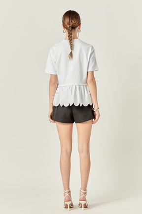 ENGLISH FACTORY - Mixed Media Scallop Detail T-shirt - T-SHIRTS available at Objectrare
