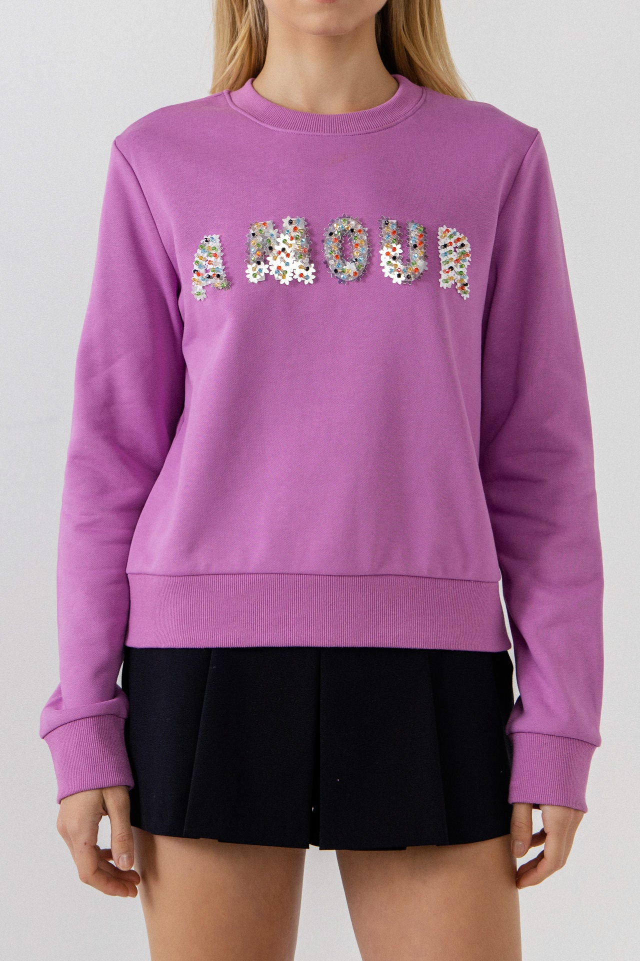 ENDLESS ROSE - Sequins & Beads Letter Sweatshirt - HOODIES & SWEATSHIRTS available at Objectrare