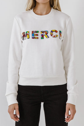 ENDLESS ROSE - Endless Rose - Merci Lettering Beads Sweatshirt - TOPS available at Objectrare