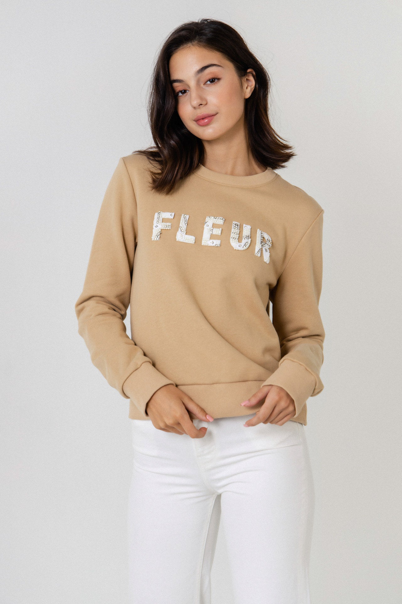 ENDLESS ROSE - Beads Lettering Patch Sweatshirt - TOPS available at Objectrare
