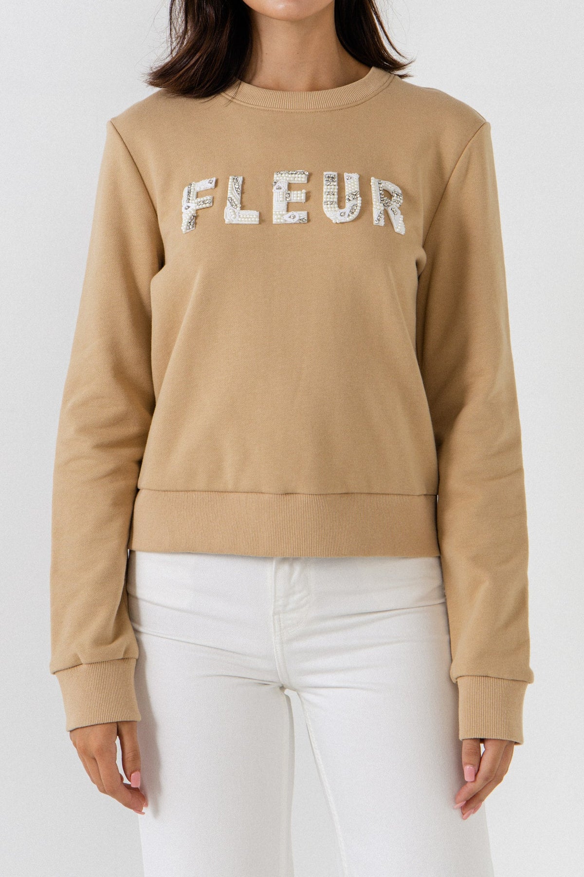 ENDLESS ROSE - Beads Lettering Patch Sweatshirt - TOPS available at Objectrare