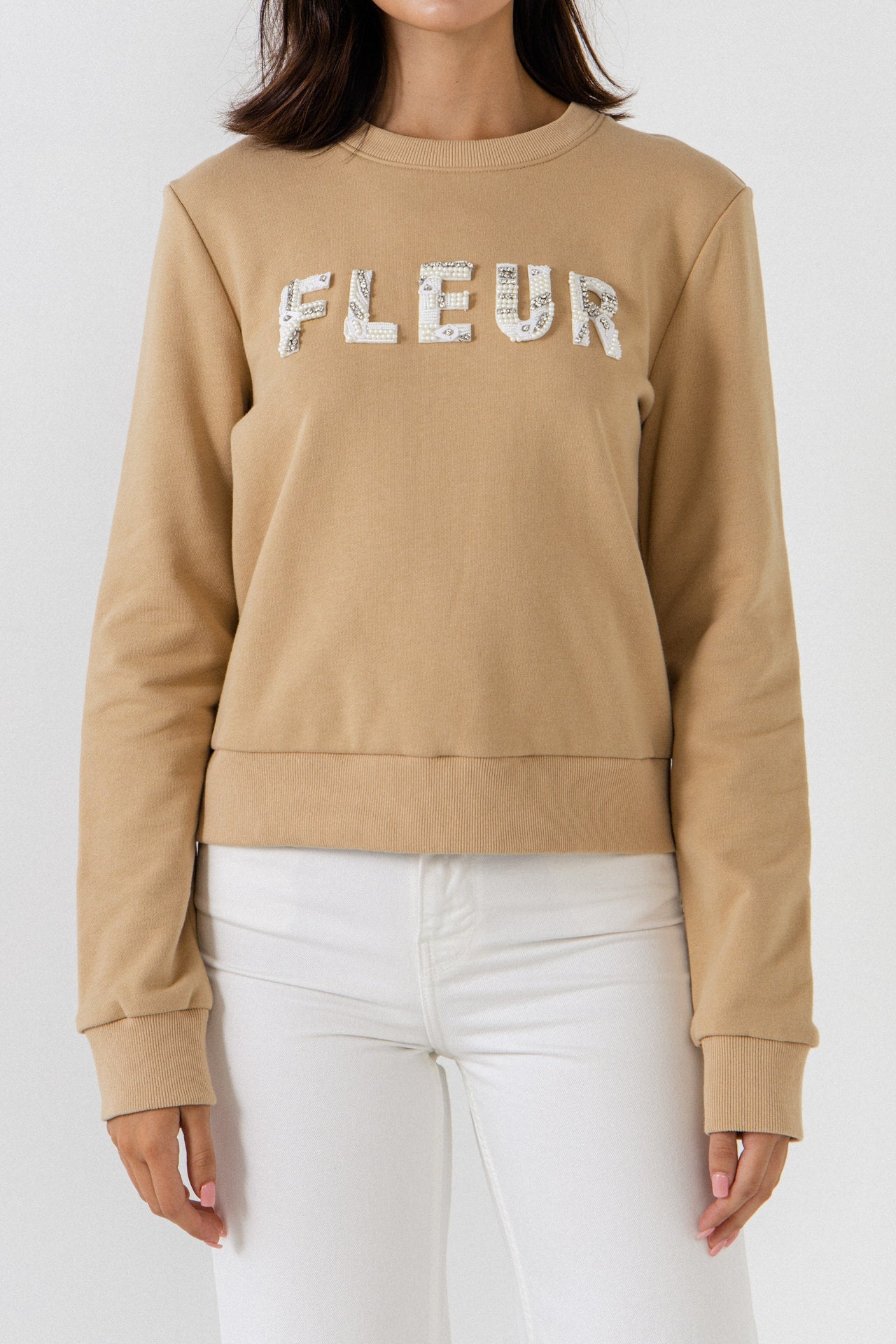 ENDLESS ROSE - Beads Lettering Patch Sweatshirt - HOODIES & SWEATSHIRTS available at Objectrare