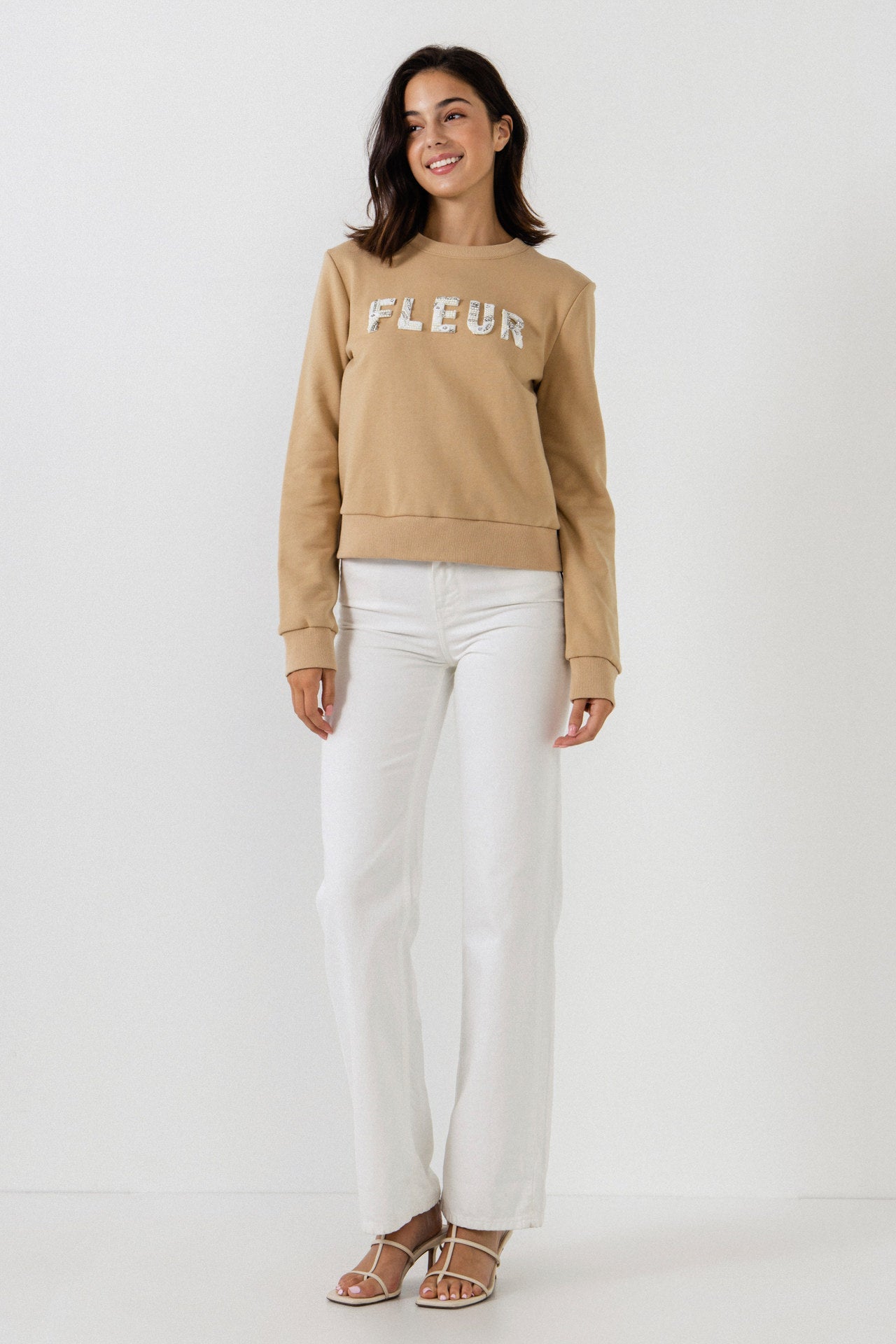 ENDLESS ROSE - Beads Lettering Patch Sweatshirt - TOPS available at Objectrare