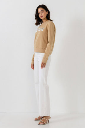 ENDLESS ROSE - Beads Lettering Patch Sweatshirt - TOPS available at Objectrare