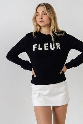 ENDLESS ROSE - Beads Lettering Patch Sweatshirt - TOPS available at Objectrare