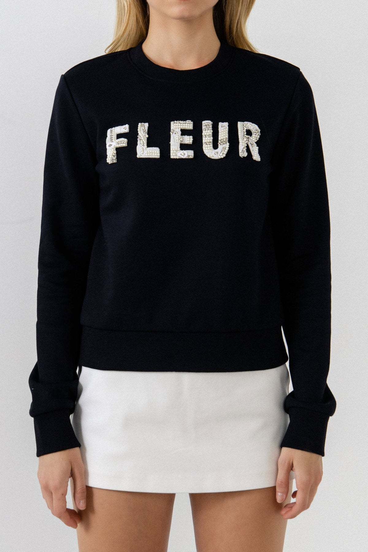 ENDLESS ROSE - Beads Lettering Patch Sweatshirt - TOPS available at Objectrare