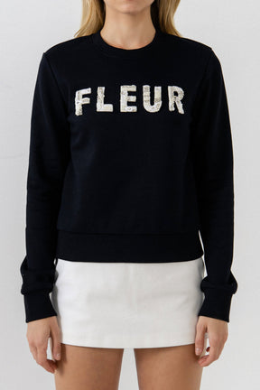 ENDLESS ROSE - Beads Lettering Patch Sweatshirt - TOPS available at Objectrare