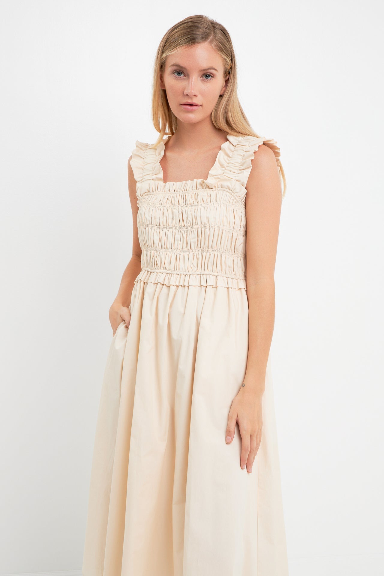 ENGLISH FACTORY - English Factory - Ruffled Shoulder Straps Midi Dress - DRESSES available at Objectrare