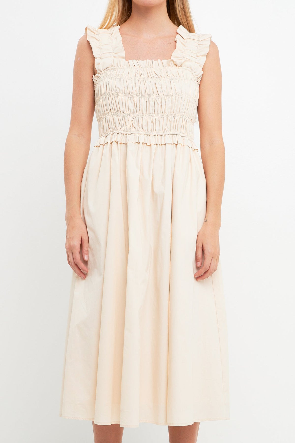 Ruffled Shoulder Straps Midi Dress