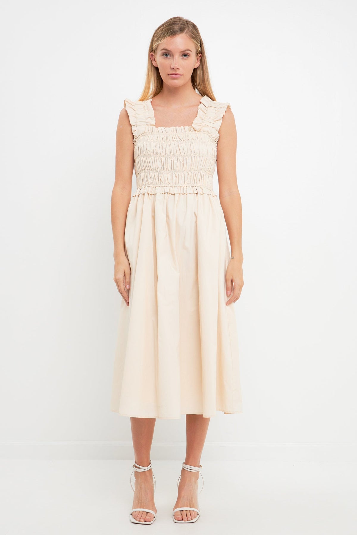 Ruffled Shoulder Straps Midi Dress