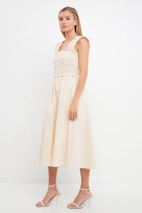 ENGLISH FACTORY - Ruffled Shoulder Straps Midi Dress - DRESSES available at Objectrare