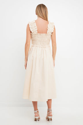 ENGLISH FACTORY - Ruffled Shoulder Straps Midi Dress - DRESSES available at Objectrare