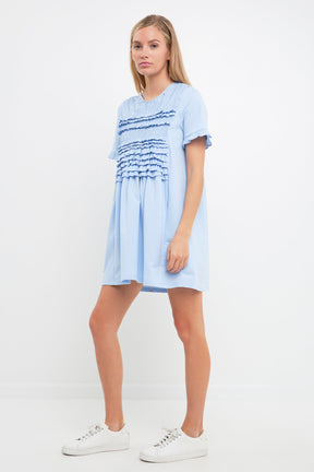 ENGLISH FACTORY - Mixed Media Ruffle Detail Dress - DRESSES available at Objectrare