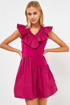 Mixed Media Ruffle Detail Knit Dress