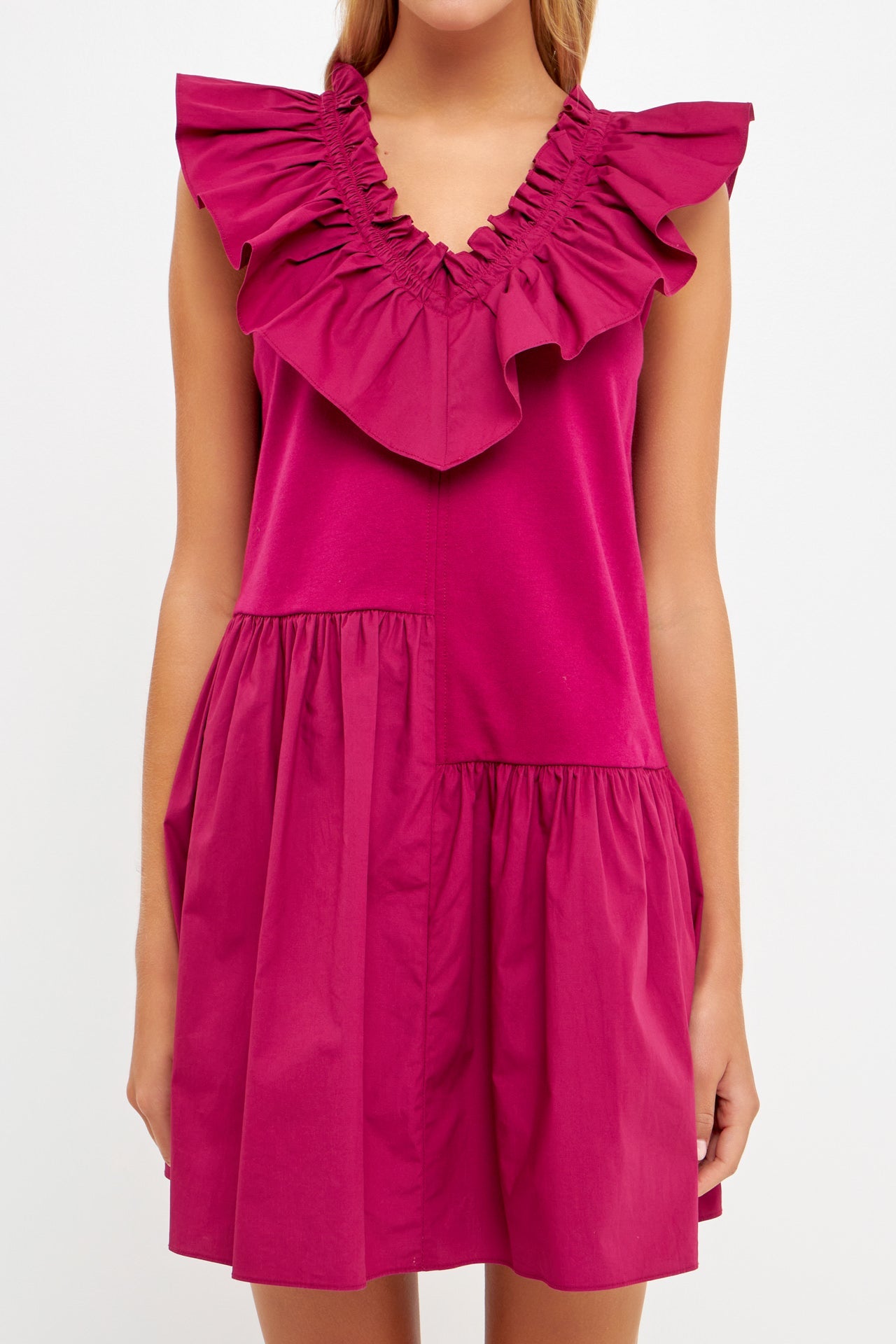 Mixed Media Ruffle Detail Knit Dress