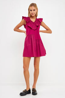 Mixed Media Ruffle Detail Knit Dress