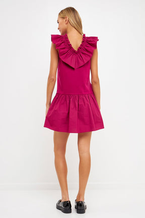 Mixed Media Ruffle Detail Knit Dress