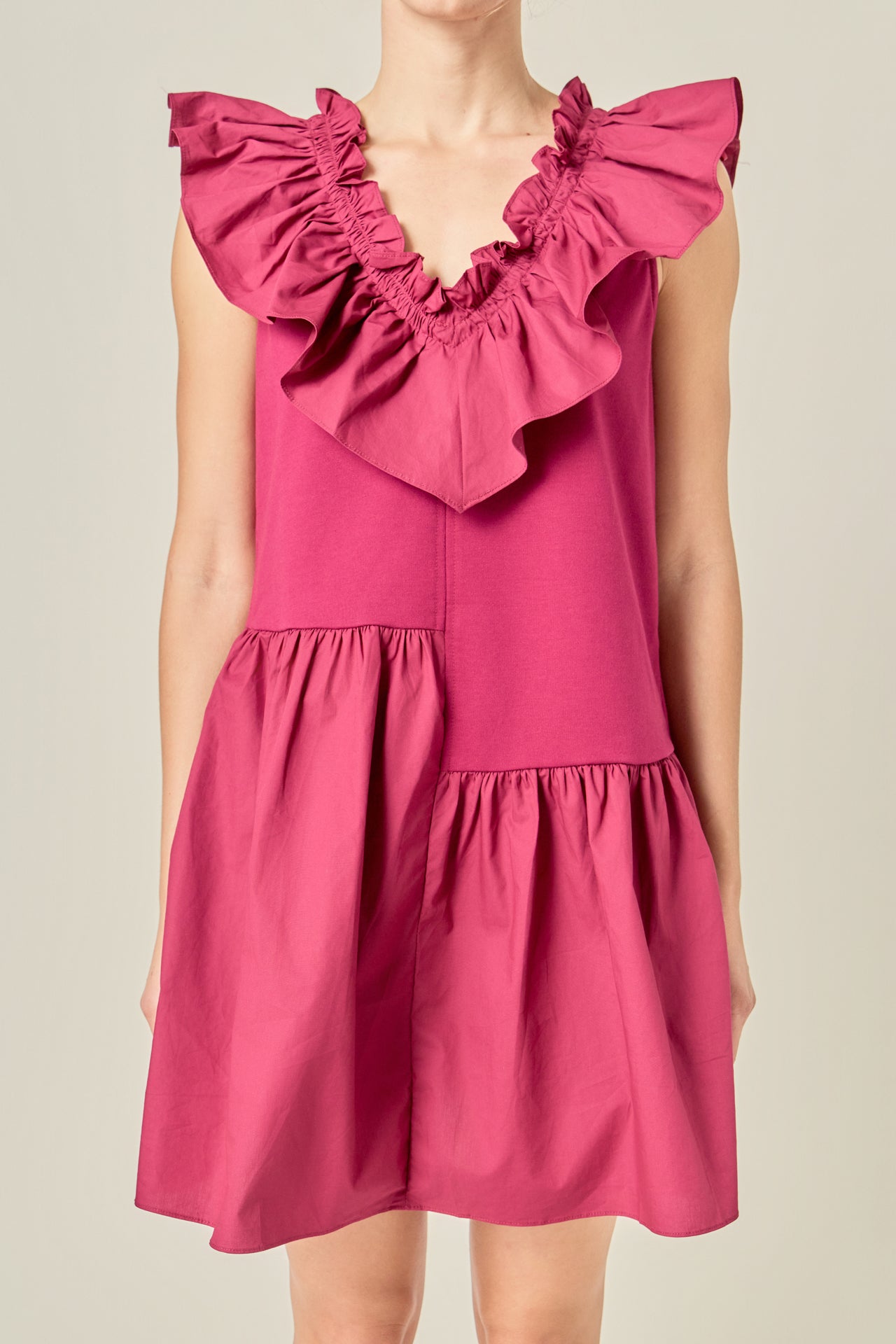 ENGLISH FACTORY - Mixed Media Ruffle Detail Knit Dress - DRESSES available at Objectrare