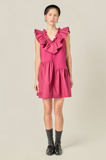 ENGLISH FACTORY - Mixed Media Ruffle Detail Knit Dress - DRESSES available at Objectrare