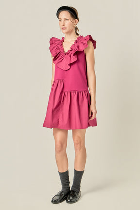 ENGLISH FACTORY - Mixed Media Ruffle Detail Knit Dress - DRESSES available at Objectrare