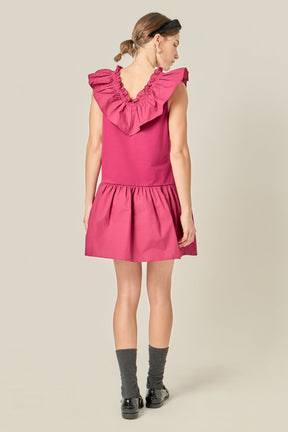 ENGLISH FACTORY - Mixed Media Ruffle Detail Knit Dress - DRESSES available at Objectrare
