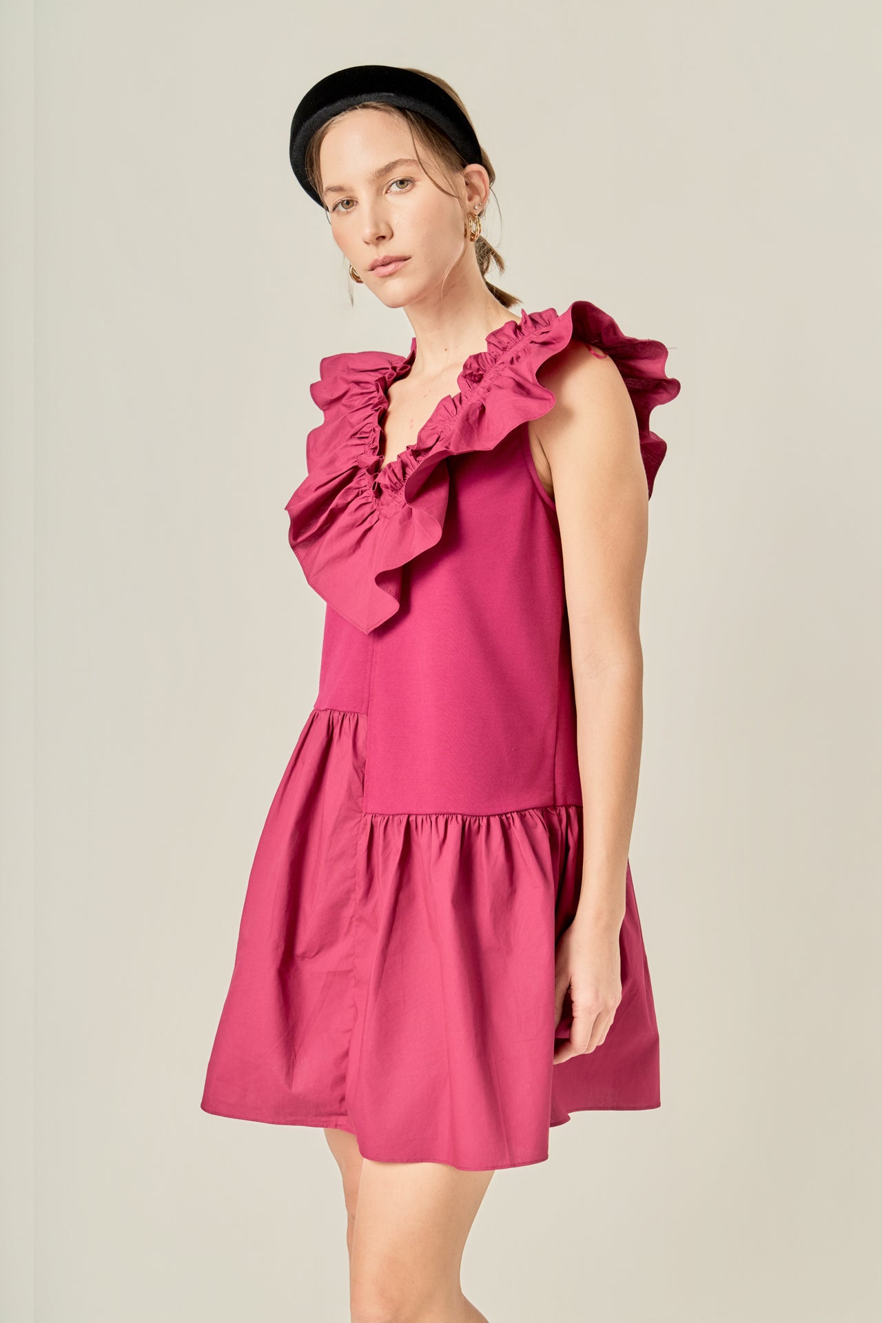 ENGLISH FACTORY - Mixed Media Ruffle Detail Knit Dress - DRESSES available at Objectrare
