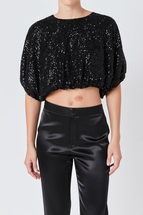 Sequins Cropped Puff Top