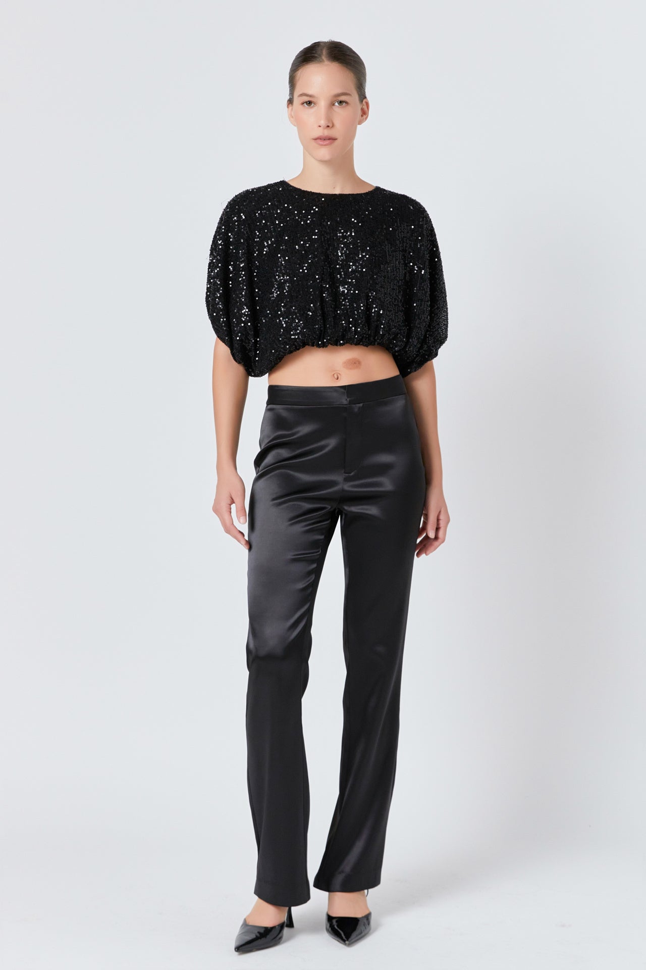 Sequins Cropped Puff Top