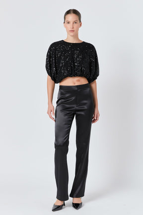Sequins Cropped Puff Top