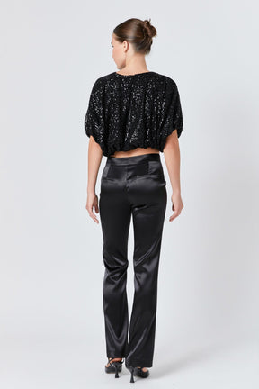 Sequins Cropped Puff Top