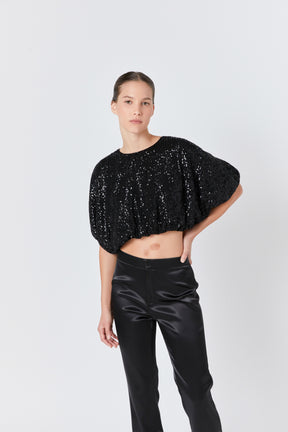 ENDLESS ROSE - Sequins Cropped Puff Top - TOPS available at Objectrare