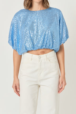 ENDLESS ROSE - Sequins Cropped Puff Top - TOPS available at Objectrare