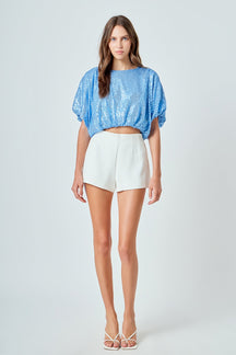 ENDLESS ROSE - Sequins Cropped Puff Top - TOPS available at Objectrare