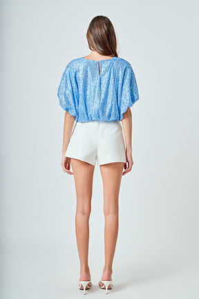 ENDLESS ROSE - Sequins Cropped Puff Top - TOPS available at Objectrare