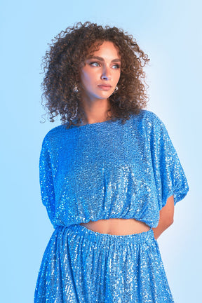 ENDLESS ROSE - Endless Rose - Sequins Cropped Puff Top - TOPS available at Objectrare