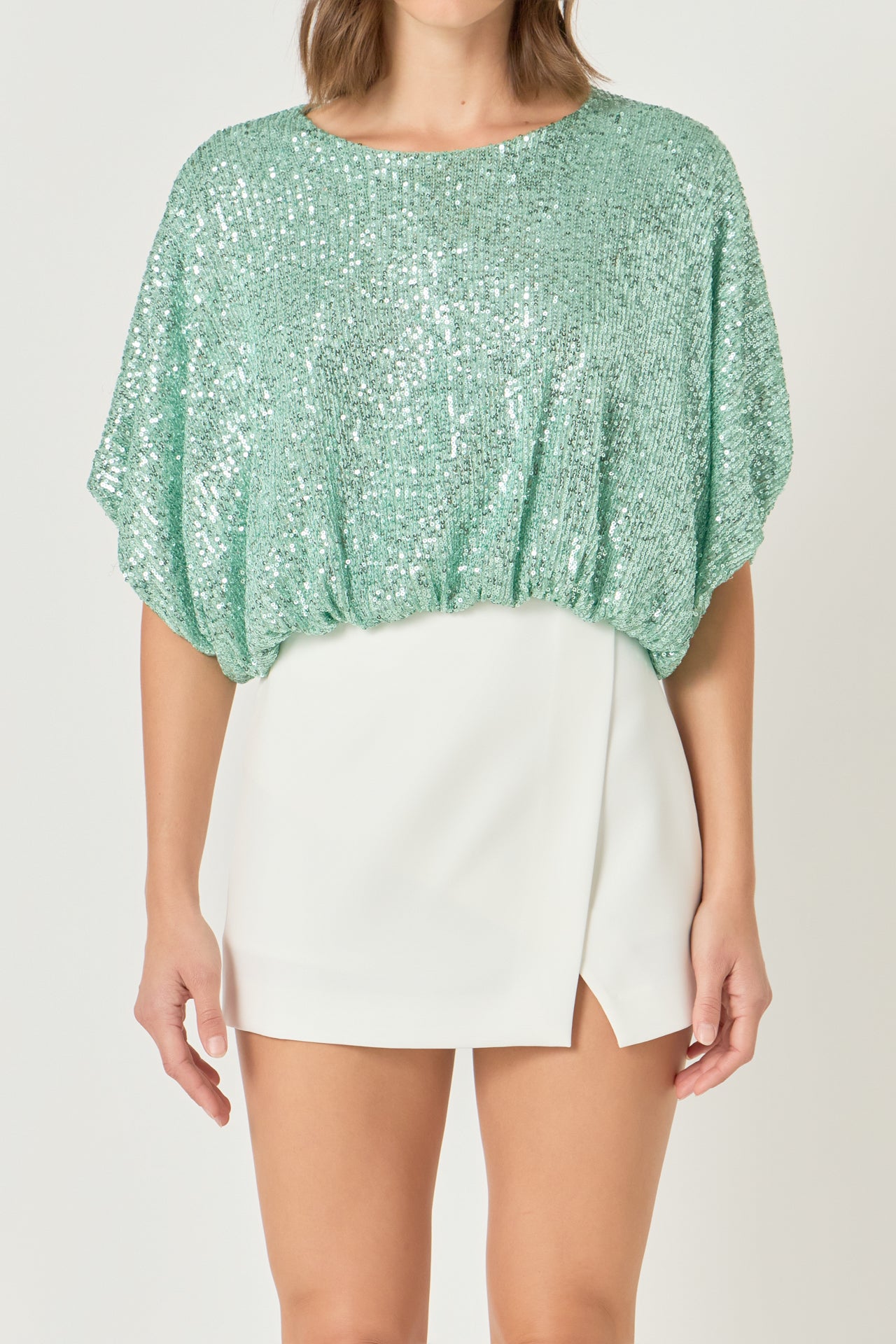 ENDLESS ROSE - Sequins Cropped Puff Top - TOPS available at Objectrare