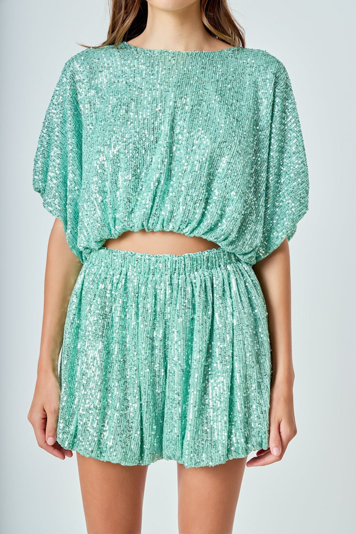ENDLESS ROSE - Sequins Cropped Puff Top - TOPS available at Objectrare