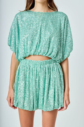 ENDLESS ROSE - Sequins Cropped Puff Top - TOPS available at Objectrare