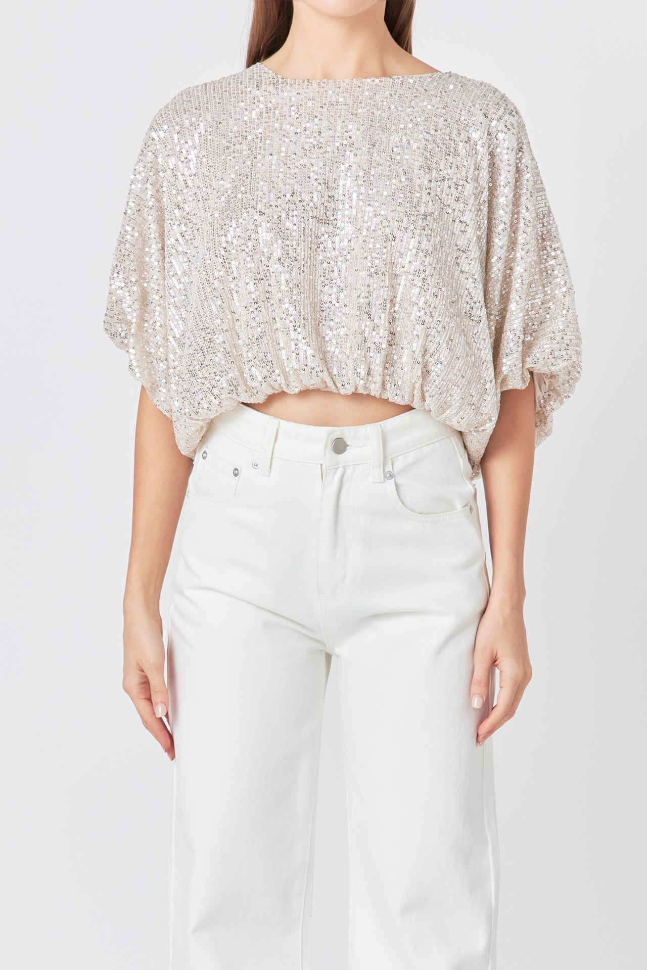 Sequins Cropped Puff Top