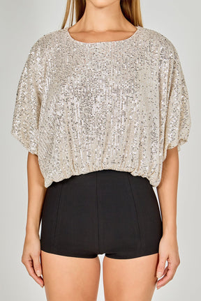 ENDLESS ROSE - Sequins Cropped Puff Top - TOPS available at Objectrare