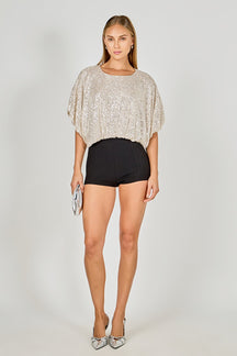 ENDLESS ROSE - Sequins Cropped Puff Top - TOPS available at Objectrare